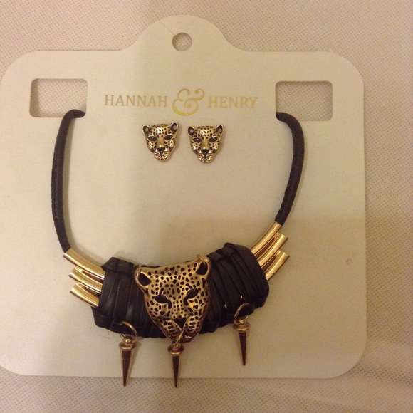 Leopard Animal Tiger necklace chain & earring set - Picture 2 of 4